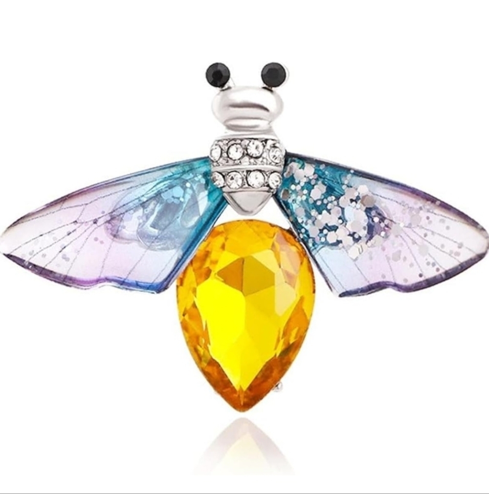 Women’s Jewelry Elegant Adorably Colorful Insect Brooch with Yellow Gem